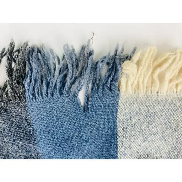 Faribault Woolen Mill Blanket Throw Plaid Fringed Blue Orange Cream FLAWS USA Wo - Picture 10 of 11